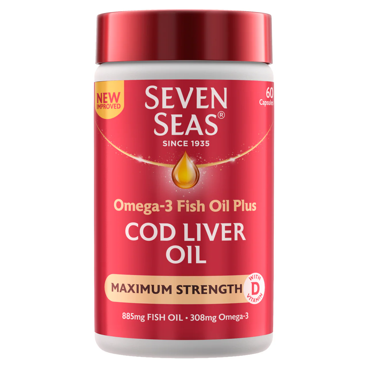 Seven Seas Pure Cod Liver Oil Maximum Strength (885mg) – 60 Capsules
