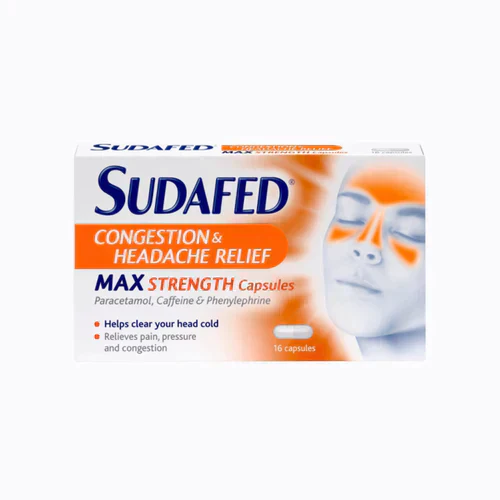 Sudafed Congestion & Headache Relief Max Strength – 16 Capsules